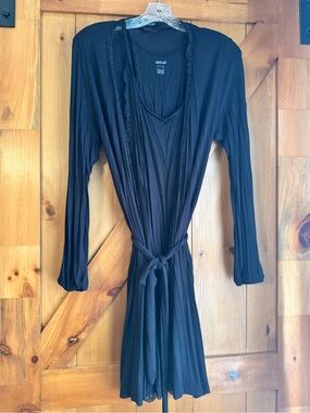 aerie Black Long Sleeve Lightweight Robe with Tie